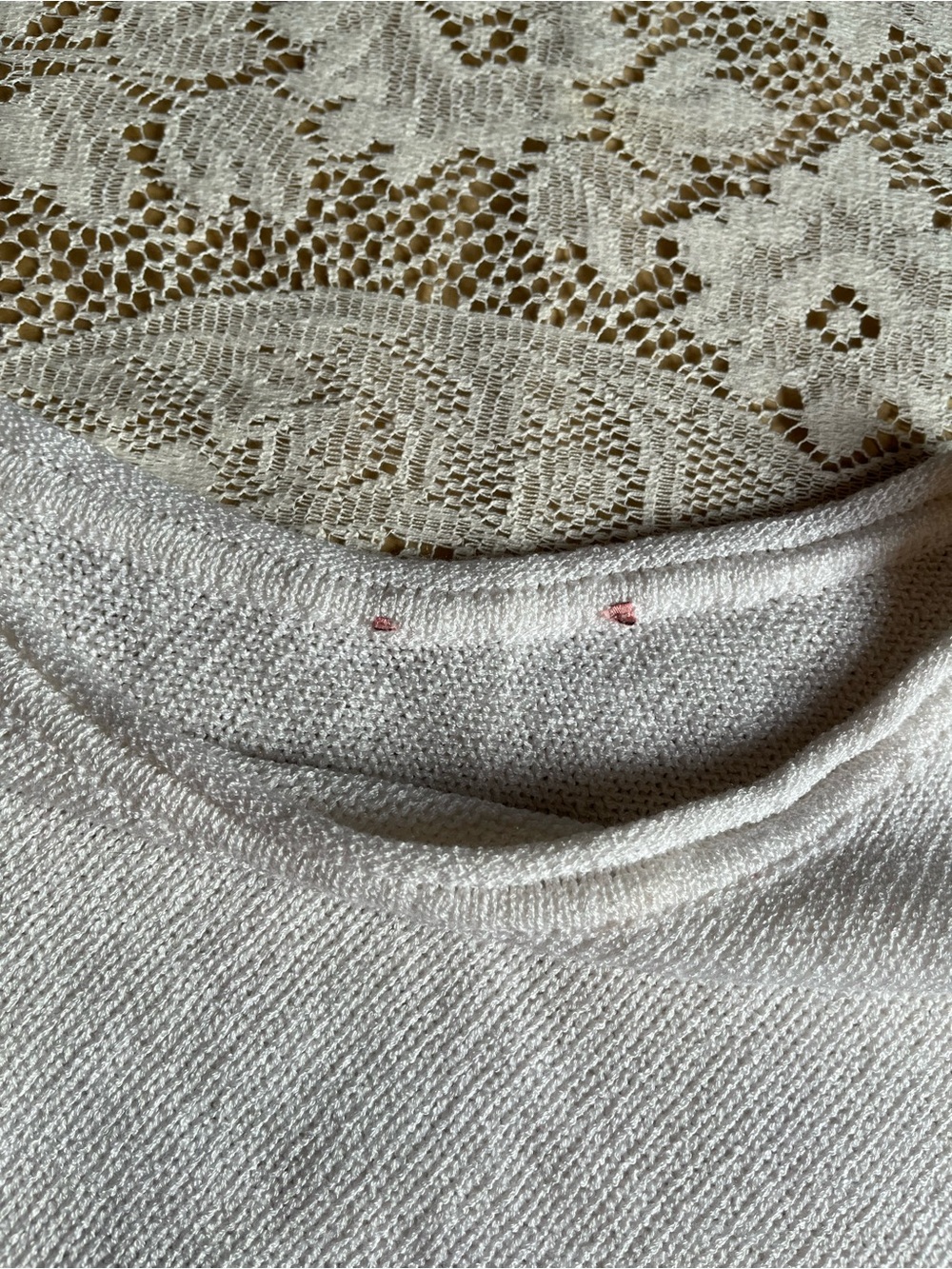 Knit Asymmetric Poncho, White, One Size - Picture 5 of 5